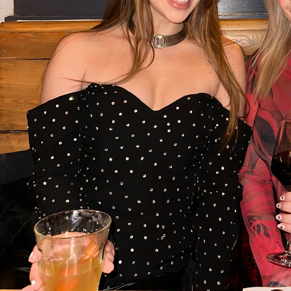 Self-Portrait Black Studded Off-Shoulder Top